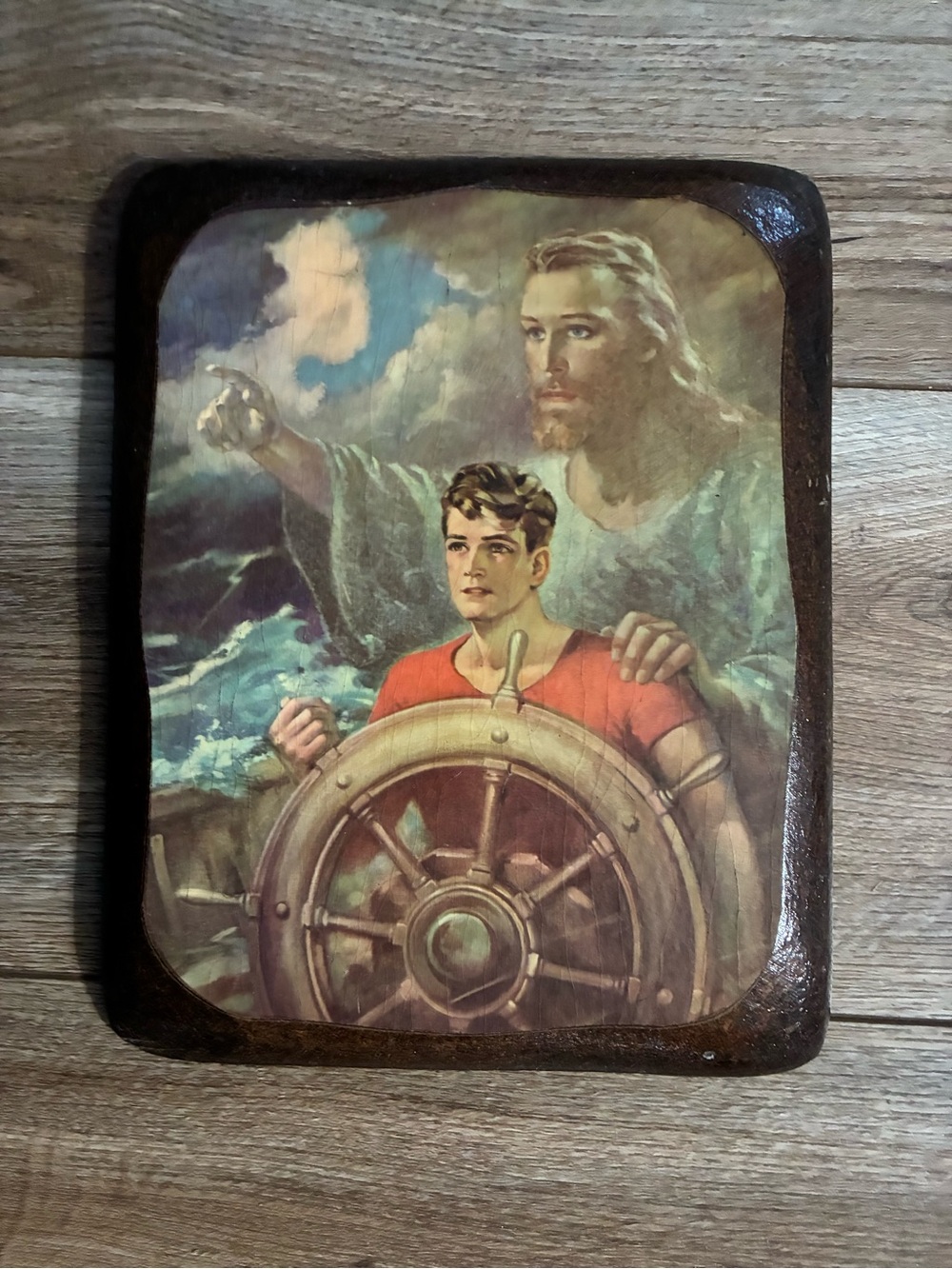 Vintage 1950 Sallman's Jesus Christ Our Pilot Wall Plaque 8”x10”